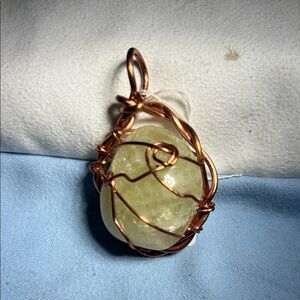 Elegant Copper Wire Wrapped Green Stone Pendant